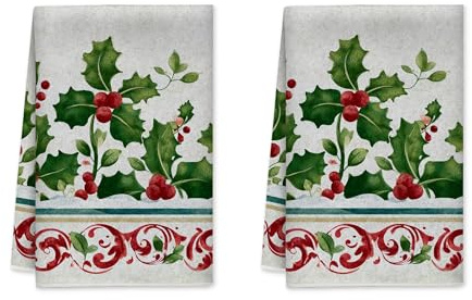 Holly - Toallas de cocina absorbentes para secar platos, decoración de cafetería, bar, 16 x 24 pulgadas (juego de 2)