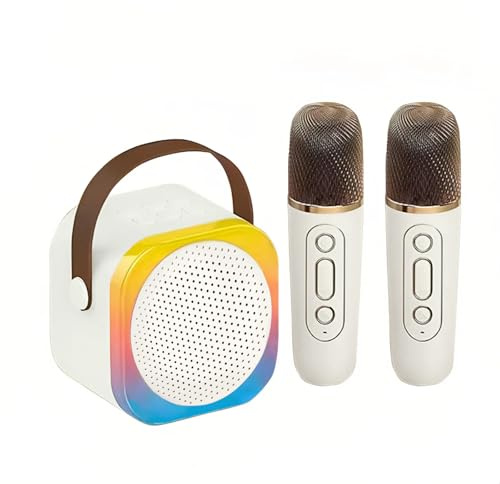 Kids Karaoke Machine with 2 Microphones, White Portable Bluetooth Speaker for Kids Adults, Fun Music Toy with LED Lights – Perfect Birthday/Easter Gifts for Boys Girls Ages 3-15