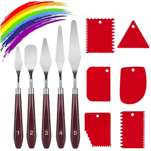 11 Pcs Palette Knife Set (5Pcs Pallet Knife Painting Tools with 6 Plastic Scraper) Oil Painting Mixing Scraper, Stainless Steel Painting Paint Knife Spatula Set for Art Craft Painting
