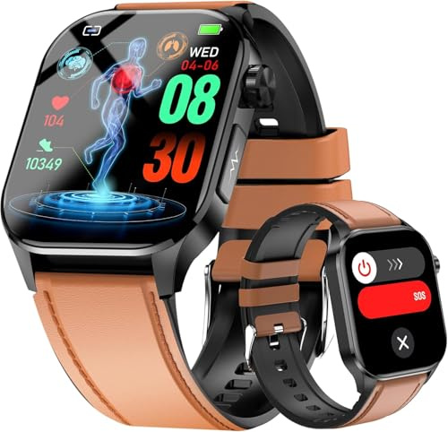 hellibito Advanced Health Smartwatch for Women Men with Real-Time Monitoring of Heart Rate, Blood Oxygen, Body Temperature, Blood Pressure, Sleep Quality and Stress Levels.Always-On Display (Brown)