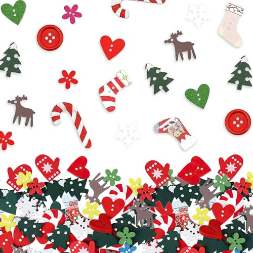 100 Stück Tischdeko Weihnachten Holz Streudeko Konfetti, Bunt Streudeko Weihnachten, Holz Konfetti Weihnachts Deko, Rentier Schneeflocken Deko Confetti für Weihnachtendeko Tischdeko