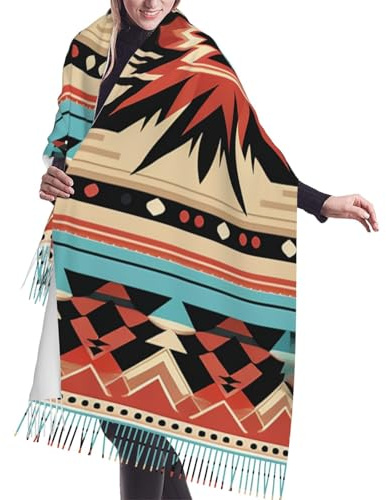 TOXOCMDKLE Halsduk för kvinnor vinterhalsdukar varm lätt halsduk indianmönster wraps mjuk fransad sjal, indianmönster, one size