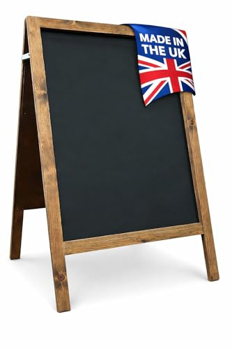 Traditional Dark Oak Wooden A-Board Pavement Sign 100 × 60 cm | Double-Sided Chalkboard for Cafés, Pubs, Restaurants, Shops, Schools & Home Use | Easy-Clean Panels for Liquid or Traditional Chalk