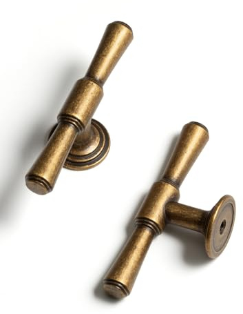 BEILEIOU Antike Messing Schrankgriffe – Einzelloch‌ Vintage Schubladenknäufe, für Küchenschränke Bad Schränke & Möbelgriffe Griffe Zinklegierung (5, Antik Messing, T-Knöpfe)