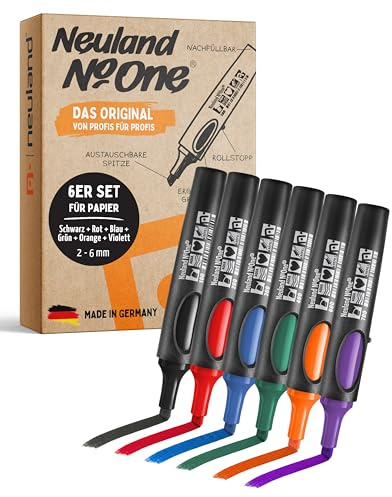 Neuland No.One® Flipchartmarker I Mehrfarbiges 6er Set mit Keilspitze 2-6mm I Nachfüllbarer Marker für Trainer, Moderatoren & Coaches I Ergonomischer & langlebiger Flipchartstift