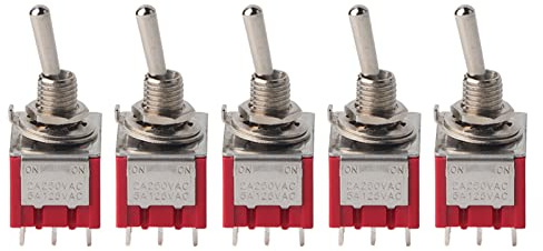 Hyuduo 5 Pièces Interrupteur à Bascule 2 Positions, Interrupteur à Bascule momentané 3PDT avec 9 Broches 6 Mm 2A/250VAC 5A/120VAC pour Automobile, Appareil Ménager, Contrôle Industriel