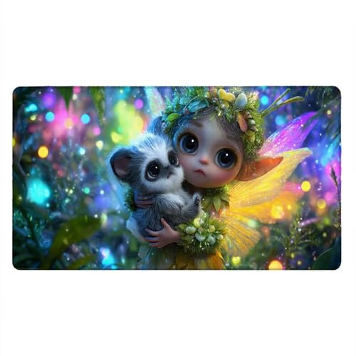 Tappetino Mouse Gaming XXL, 700x300x3mm Grande Tappetino Scrivania Cuciti Base in Gomma, Mouse Pad Impermeabile Antiscivolo, PC Desktop Ufficio, Migliora Precisione Velocità (Ragazza Animale) xR7-615