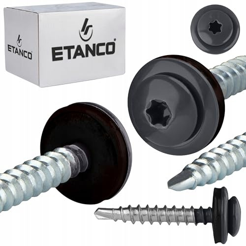 ETANCO GTF P Bohrschrauben 4,8x60 mm für Trapezblech & Dachblech, selbstbohrend, mit EPDM-Dichtscheibe, TX-Antrieb, RAL 7016 Anthrazitgrau, 100 Stück