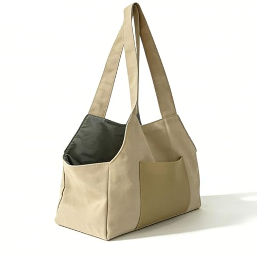 Generic Hundväska i Exakt Storlek för små Hundar och Katter, Lätt Valpväska i Nylon för Resor, Hopfällbar Handväska för Husdjursväska för Dagliga Promenader (Beige)