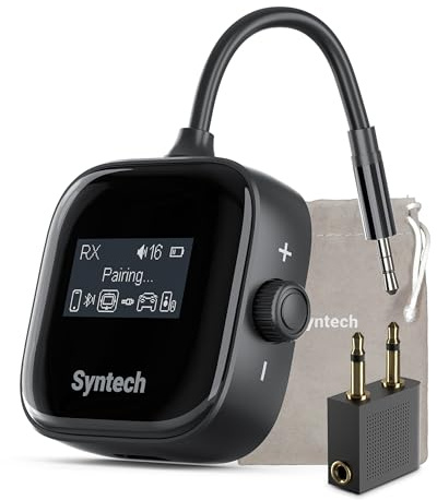 Syntech Airplane Bluetooth 6.0 Transmitter Receiver, 3.5mm AUX Adapter | Dual Pairing for 2 Wireless Headphones, Low Latency, HD Display, Compatible with AirPods, TV, Car, Home Stereo, Gym & Travel