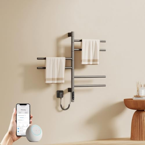 EMKE Radiateur de Salle de Bain électrique 782 x 450 mm, sèche-Serviettes pivotant à 180° avec contrôle par Application WiFi, Chauffe-Serviettes avec Thermostat et minuterie pour Montage Mural, 135 W