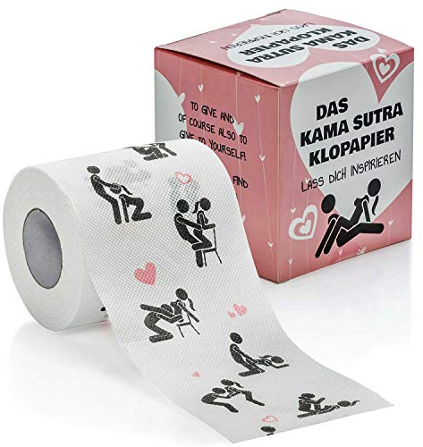 GOODS+GADGETS® Lustiges Toilettenpapier Kamasutra - 200 Blatt | Klopapier lustig bedruckt mit Kamasutra-Stellungen – inkl. Geschenkbox – ideal für JGA & Valentinstag