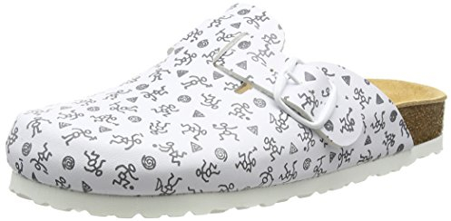 Lico Damen Bioline Clog Print Clogs, Weiß Grau, 39 EU