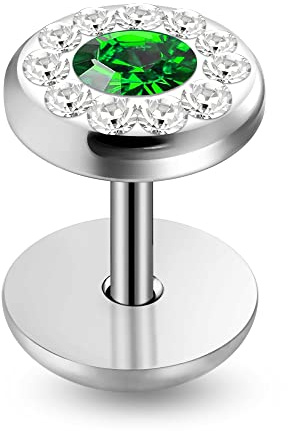 Cystal Stein Center mit Multi Kristall um 16 Gauge 316L chirurgischer Stahl Fake Ohrstecker Piercing