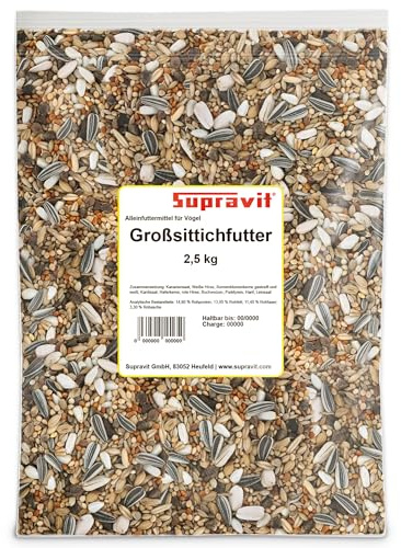 Supravit Großsittichfutter 2,5 kg - Körnermischung für Großsittiche | - Großsittich Vogelfutter mit Sonnenblumenkerne - Körnerfutter für Sittiche - enthält wichtige Nährstoffe & Mineralien
