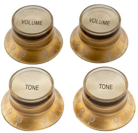 Musiclily Pro Imperial Zoll Gitarre Knöpfe Potiknöpfe Top Hat Reflector Knobs 2 Volume 2 Tone Control knobs Set für USA Les Paul SG E-Gitarre, Gold mit Gold Top