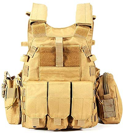 WLXW Chaleco Táctico Al Aire Libre Chaleco de Equipo de Camuflaje de Montaña, Equipo de Protección de Paintball con Pistola de Aire, Adecuado para Juegos de CS, Caza, Tiro, Accesorios Tácticos,Tan
