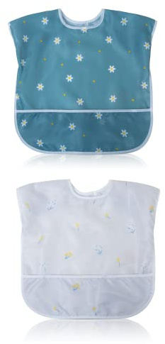 Little Dimsum Baby Bib mit Ärmeln, Wasserdicht, Abwaschbar, Ärmellätzchen, Bibs Set für Kleinkinder mit Großer Tasche (6-36 Monate) - 2er-Pack