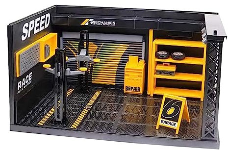 Milageto 1/24 Simulation Garage Display Case Display Scenery Model with Light Car Workshop Scene Model for Scenery Micro Landscape Diorama Ornament, Without Board