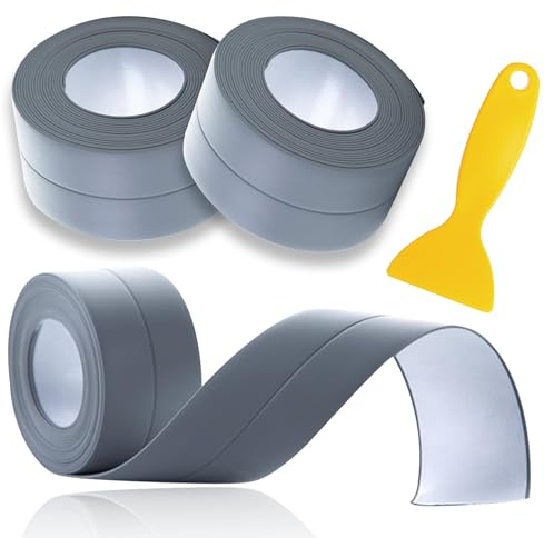 3 Rollen Wasserdicht Dichtungsband, 38mm X 3,2m Fugendichtungsband, Streifen Aufkleber Dichtungsstreifen Flexibel Dichtband für Dusche, Küche, Badezimmer, Toilette (Grau)