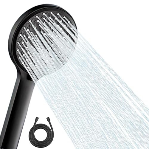 Pomme de douche haute pression avec main, pommeau de douche 5 modes avec tuyau en acier inoxydable de 152,4 cm, grand panneau de 11,9 cm, buse autonettoyante anti-obstruction, noir