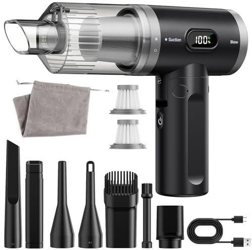 APPS2Car Aspirapolvere a mano per auto, 15000PA Mini batteria per auto con display digitale, pieghevole, senza fili, con 2 filtri HEPA, per PC, casa, cucina, fessure e angoli
