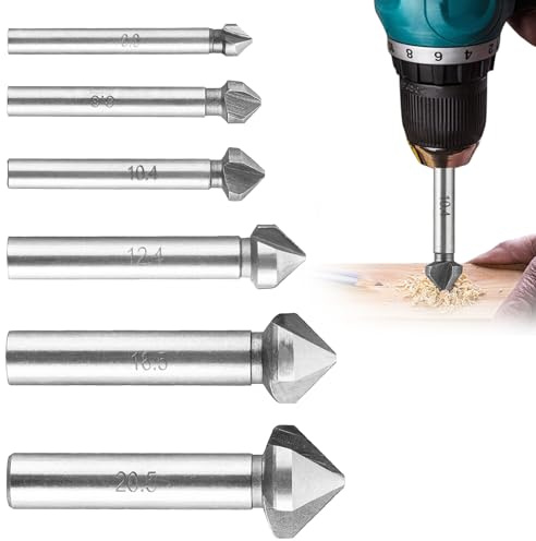 Kegelsenker 90°, 6 Stück Versenkbohrer 6.3-20.5 mm HSS Senker Metall Entgrater Senkbohrer Metall Senkkopfbohrer Kegelsenker Bohrer Set für Edelstahl Gusseisen Kunststoff