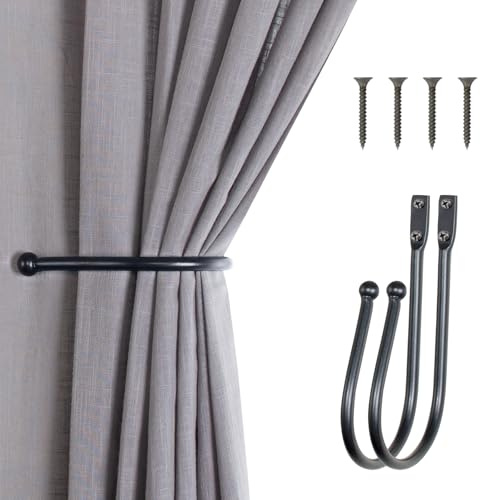 2 Pezzi Metal Holdback Tenda Ganci Fermatende,Ferma Tende Fermatende Metallico Moderno a Muro Ganci a U fermatenda,Tenda Fermatenda Metallo Supporto per Soggiorno Camera da Ufficio Sala da Pranzo