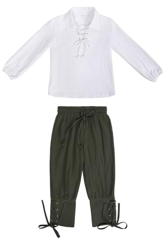 pvucpot Ragazzi Set Medievale Camicia Pantaloni alla Caviglia Costume di Halloween per Bambini Top E Pantaloni Scozzesi Giacobiti Abito Bambina