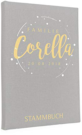 Hochzeitideal Stammbuch der Familie, Familienstammbuch aus Buchbinderleinen, Nr. 182 inkl. Personalisierung (Hellgrau)