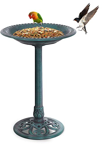 COSTWAY Vogeltränke stehend, Vogelfutterstation Retro, EIN Vogel auf Wasserschale, Futterstation Vogelfutterspender für Wildvögel, für Vogelbad Garten, Bird Feeder Futterplatz, 51 x 72 cm, Grün