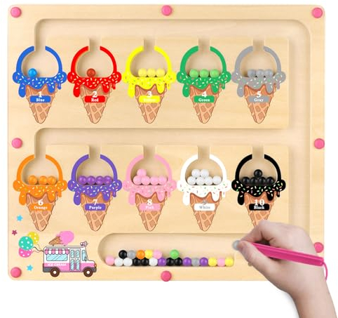 Montessori Spielzeug ab 3 4 Jahre Magnetspiel Labyrinth Geschenk für Mädchen Junge Kind 3 Jahre Spielzeug Mädchen Junge Kinder Holzspielzeug Zahlen und Farben Lernspiele Motorikspielzeug