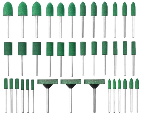 Treki 39 Stück Kleine Schleifen Polierkopf mit 3mm Schaft Multifunktionale Polierspitze Set aus Gummi, Montiert Polierstift zum Schleifen Polieren für Drehwerkzeug Bohrmaschine Zubehörer