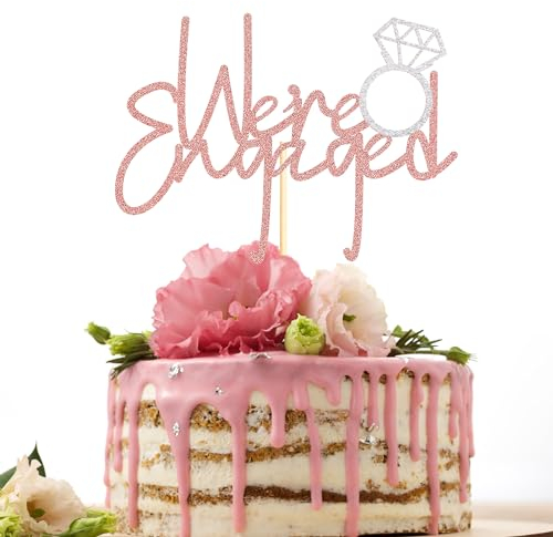 Sotpot 1PC We're Engaged Cake Topper with Ring Rose Gold Glitter Engagement Cake Decoration for Bridal Shower Wedding Engagement Theme Party Supplies