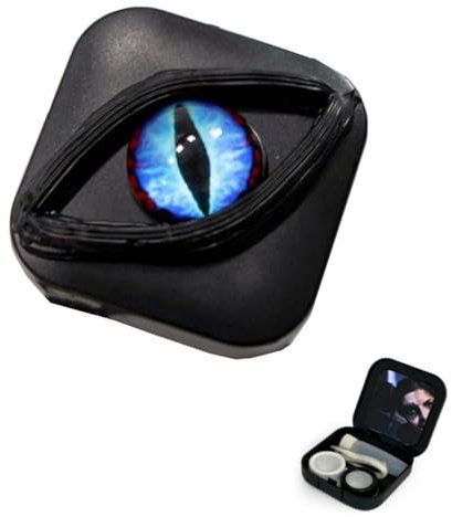 Contact Lens Cases, Halloween Scary Eye Personality Contact Storage Box, with Mirror, Tweezers & Suction Stick,No Contain Contact Lens,Travel Portable Lens Organizer BoxD (Blue)