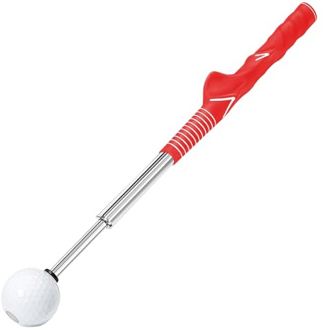 Thatyro Retractable Golf Swing Training Aid, Right-Handed Golf Swing Trainer, Golf Click Stick for Practice Correction Indoor Outdoor Hitting (Red)