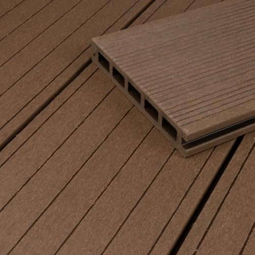 HORI BPC Terrassendiele Braun | Terrassenplatten | beidseitig verwendbar | Terrassenboden | Dielen | BPC Holzfliesen | Terrasse Garten Balkon | Hohlkammer | Dielenlänge: 3500 x 140 x 22 mm