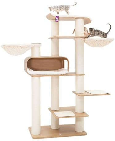 Petrebels Árbol rascador de madera Virgo, 200 cm, diseño XXL, diseño de gatos grandes, roble rústico