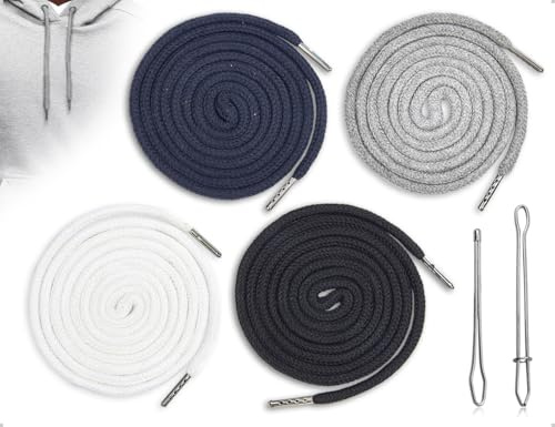 AOYEGIC 4 Stück Kordelband,Kordelzüge für Jogginghose,Kapuzenjacken Band mit Durchziehnadel,verwendet für Badeshorts Sweatshirts Jacken Mäntel Taschen(Weiß,Schwarz,Grau,Marineblau,130 cm)