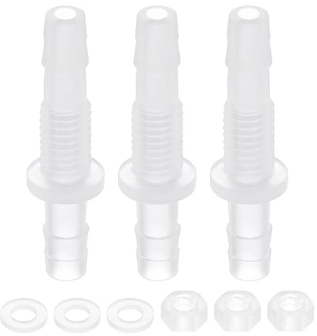 sourcing map 10Pcs Plastic Hose Barb Fitting, 1/4 x 1/4(6mm x 6mm) Bulkhead Adapter Union Splicer Mender Pipe Connector with M8 Nut and Washer for Aquarium Air Water Fuel