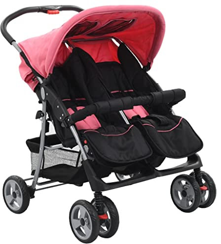 Snsowed Passeggino Gemellare Rosa e Nero in Acciaio,Bebè e bimbi,Trasporto bebè,Passeggini-10155