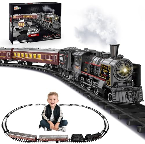 deAO Juego de Tren de Navidad, Tren eléctrico con luz y Sonidos, Efecto Humo, Juego de Tren Debajo del árbol de Navidad, Juegos de Tren eléctrico para niños