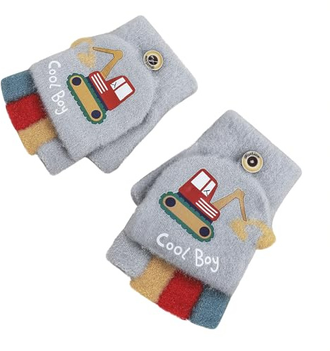 JIAHG Gants mi-doigts pour enfants - Moufles sans doigts pour filles - Hiver - Dessin animé - Gants à doigts - Gants tricotés thermiques avec rabat, taille unique