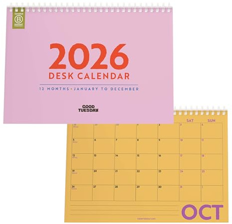 Good Tuesday - Colourburst - A5 Desk Calendar 2026 Wiro Ring-bound - 100% Recycled Paper, UK Made