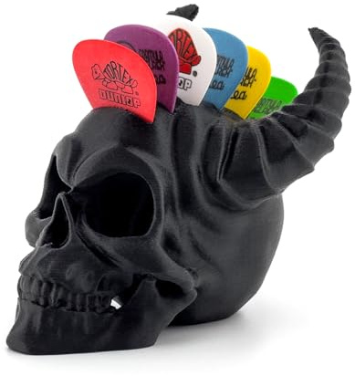 Dödskalle-Plektrumhållare, Dekorativt Gitarrtillbehör för El- och Akustiska Gitarrer (Horned)