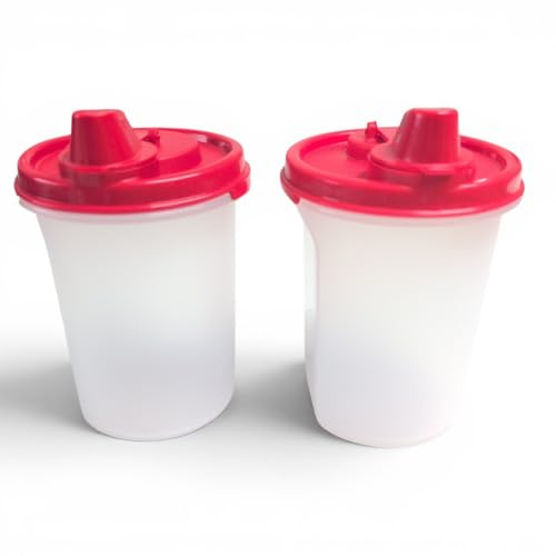 Tupperware EasyFlow - Jarra de 440 ml transparente y rojo + dispensador de aceite y vinagre Signora Ware de 440 ml, transparente/rojo, juego de jarras para servir, sin BPA