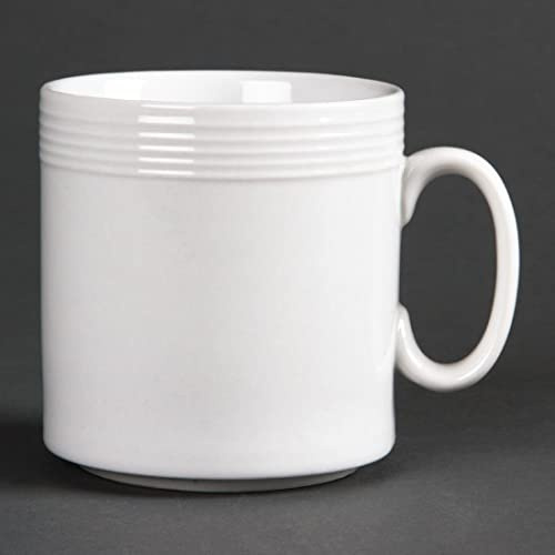 Olympia Mugs Linear Porcelain 220ml 85x80mm, White (Pack of 12) | Fully vitrified coffee and tea cups offer shock resistance, lasting glaze durability, and safe oven use.