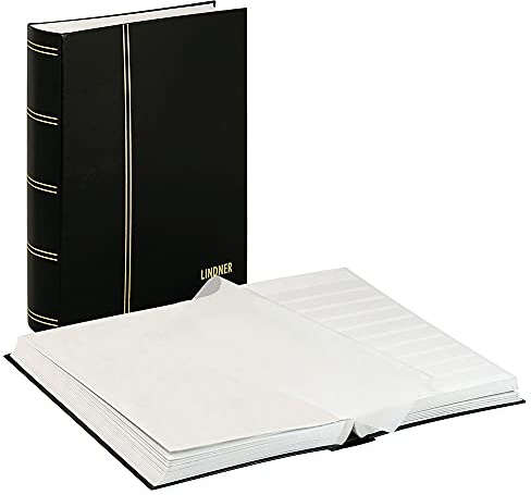 LINDNER Das Original Einsteckbuch Standard, schwarz, unwattiert, 64 weiße Seiten, durchgehende Pergamin-Streifen, 230 x 305 mm