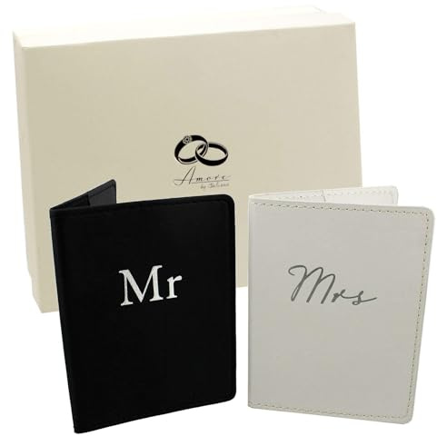 Amore Set of 2 Mr & Mrs Black and White Passport Holders Honeymoon by Amore