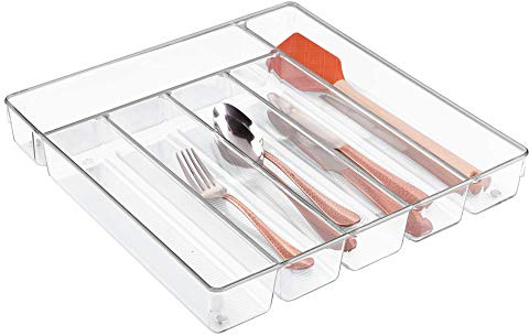 iDesign Linus Besteckkasten, großer Schubladen Besteckeinsatz aus Kunststoff mit sechs Fächern, durchsichtig